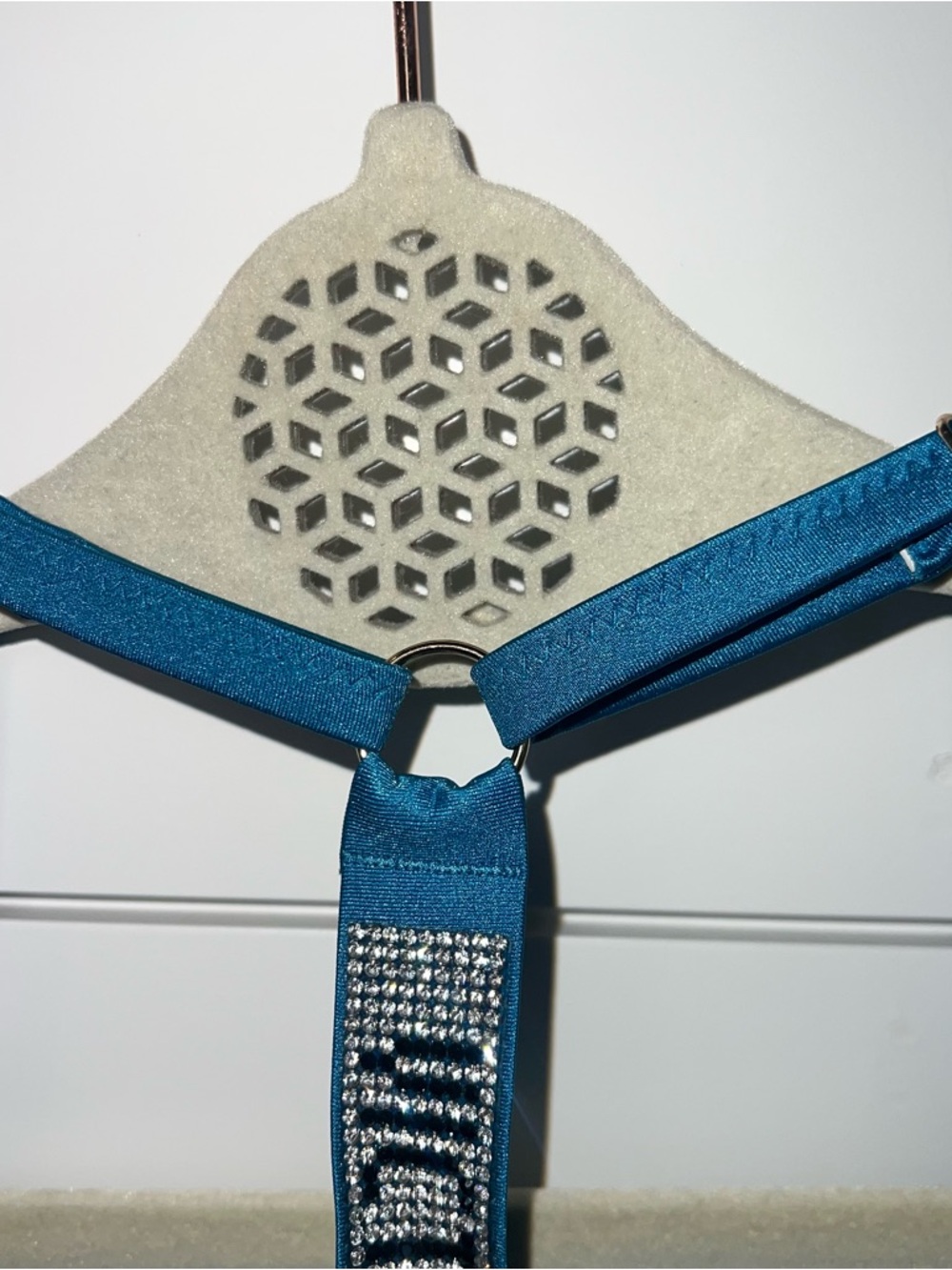 Victoria’s Secret Shine Strap Bombshell Push Up Swim Top 34D Teal Logo Bling GUC - Picture 5 of 9